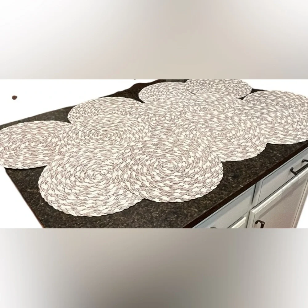 Neutral‎ 15” Round Braided Placemats Set of 12 Mist Grey